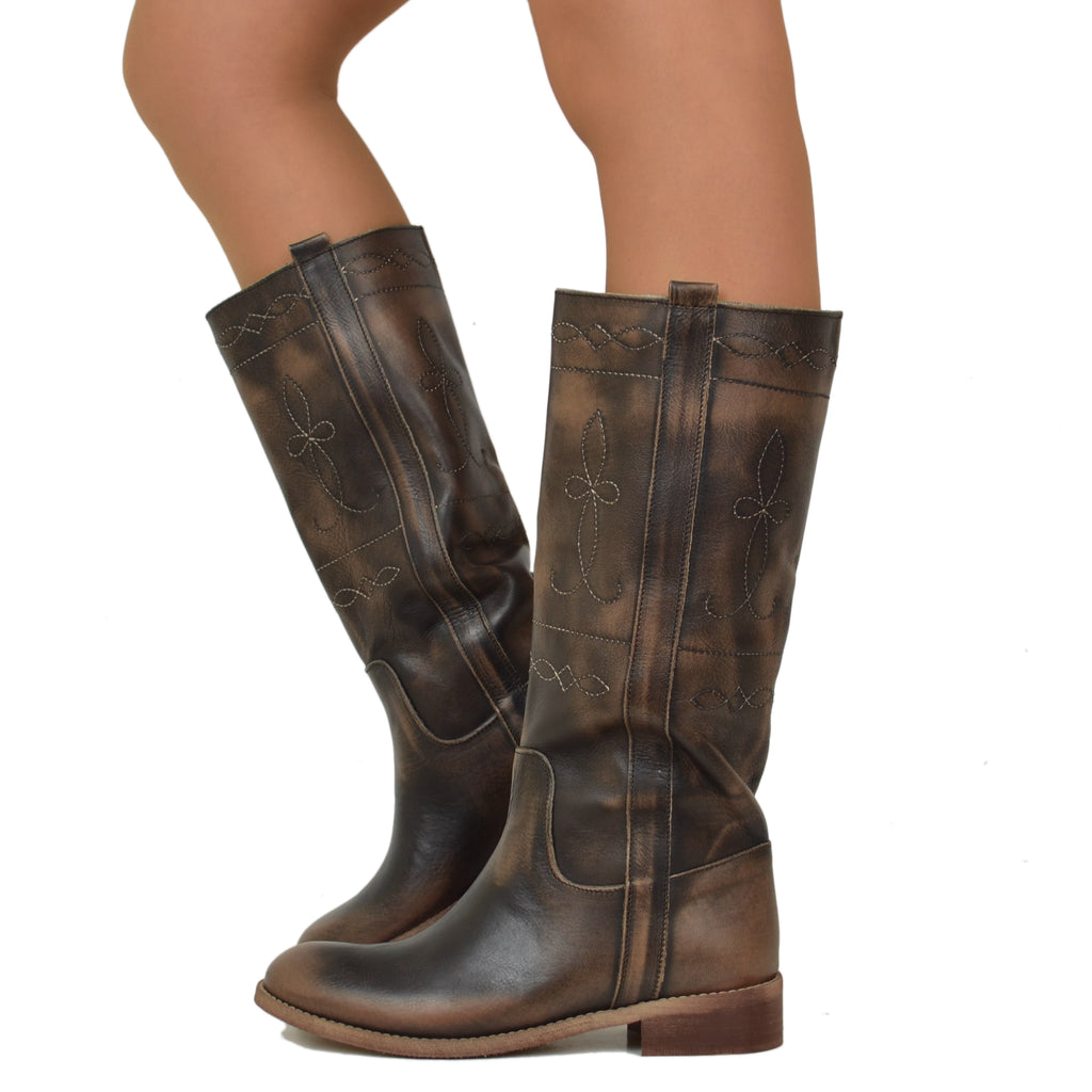 Classic Camperos Women's Boots in Taupe Shaded Leather