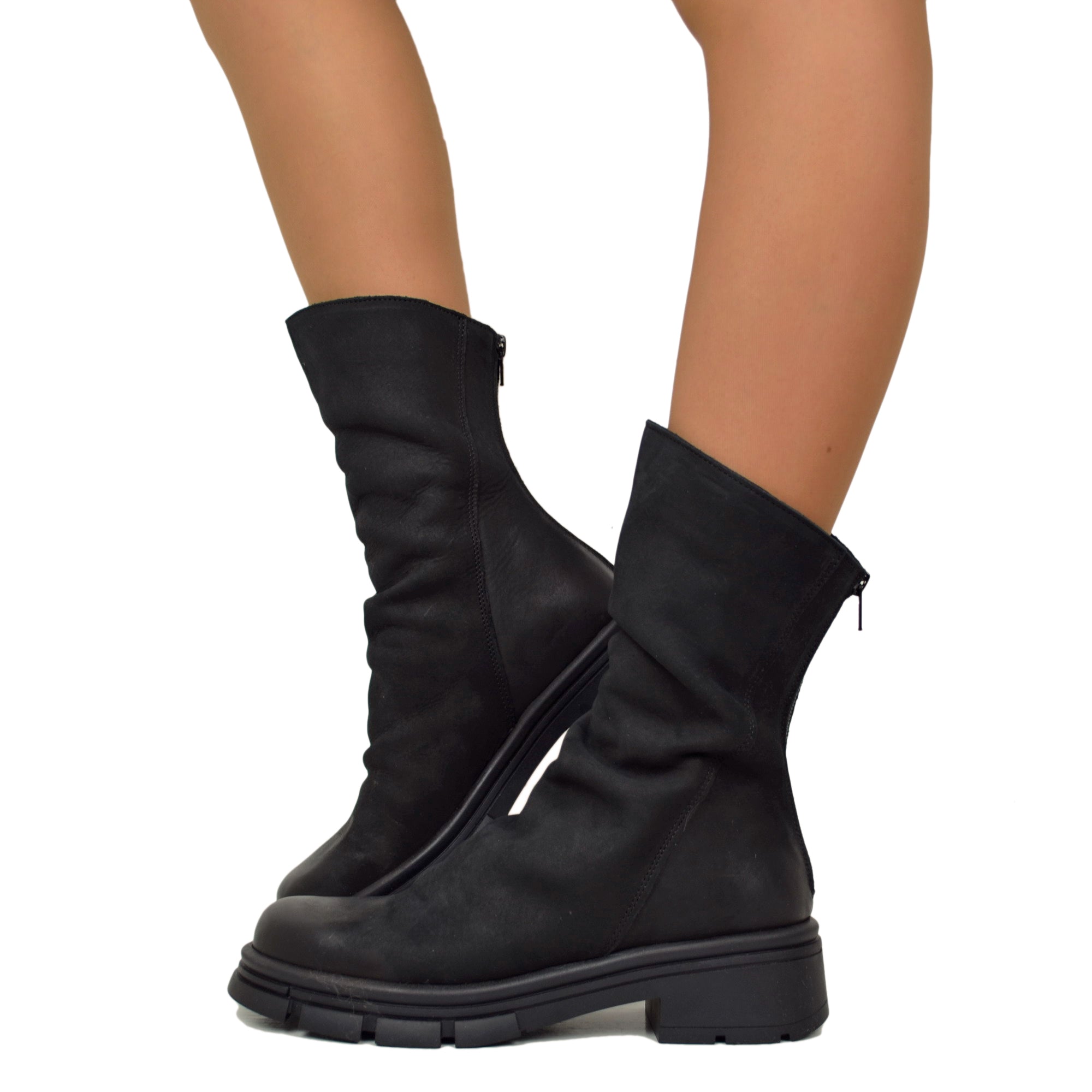 Women's Ankle Boots in Vintage Nubuck Leather with Zip Made in Italy