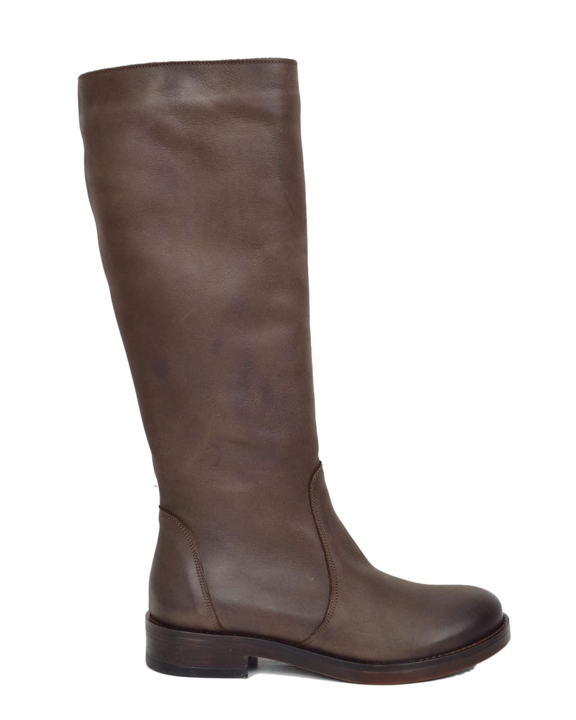 Camperos Cavallerizza Alti Gambale Classico con Zip Pelle Nabuk Marroni - 2