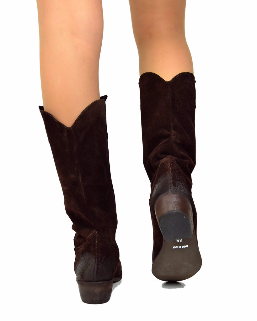Damen-Westernstiefel aus braunem Wildleder mit niedrigem Absatz - 5