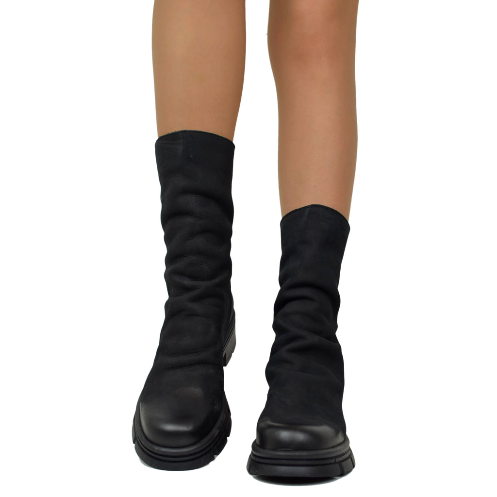 Damen Stiefeletten aus Nubukleder mit Reißverschluss Made in Italy - 4