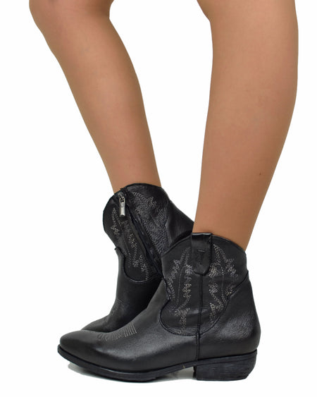 Stivaletti Texanini in Vera Pelle Nero Effetto Utilizzato Made in Italy