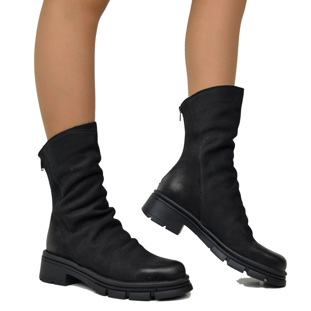 Damen Stiefeletten aus Nubukleder mit Reißverschluss Made in Italy - 5