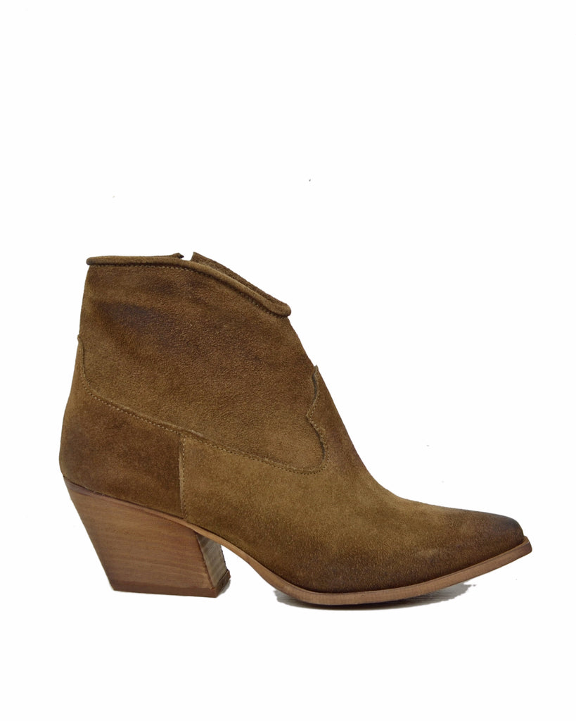 Bottines Western à la Cheville Femme en Cuir Suédé Taupe - 2
