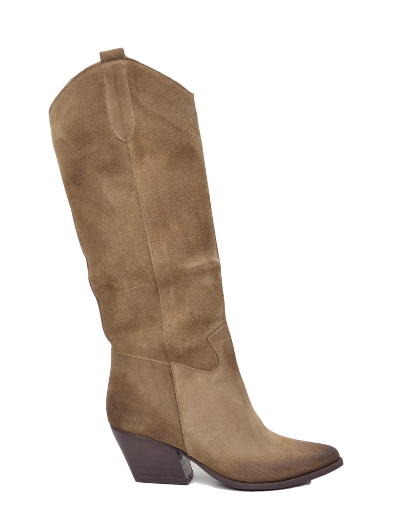 Damen Western Stiefel aus Wildleder Taupe – Made in Italy - 2