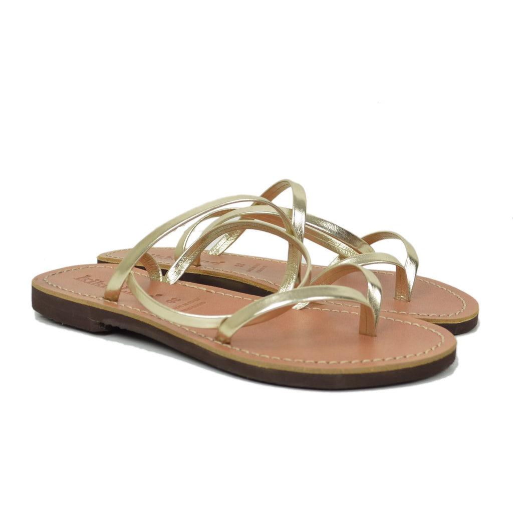 Silver Gladiator Flip Flop Sandals with Leather Sole by Kikkiline - 2