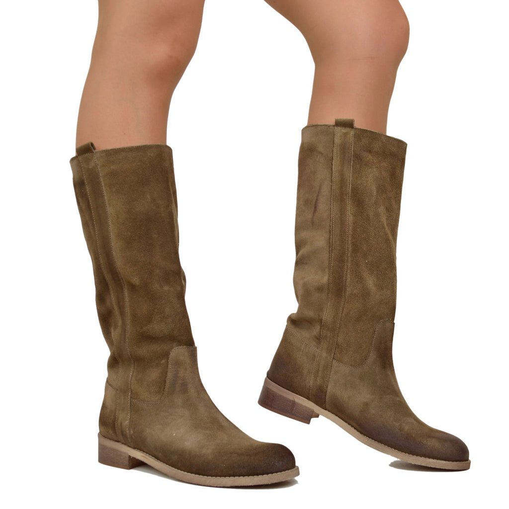 Camperos Women's Taupe Boots in Vintage Suede Leather - 3