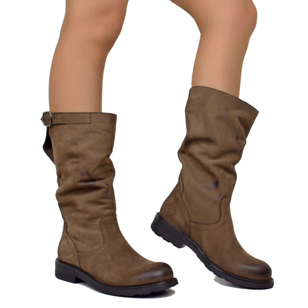 Stivali Biker Boots a Metà Polpaccio in Pelle Vintage Marrone - 6