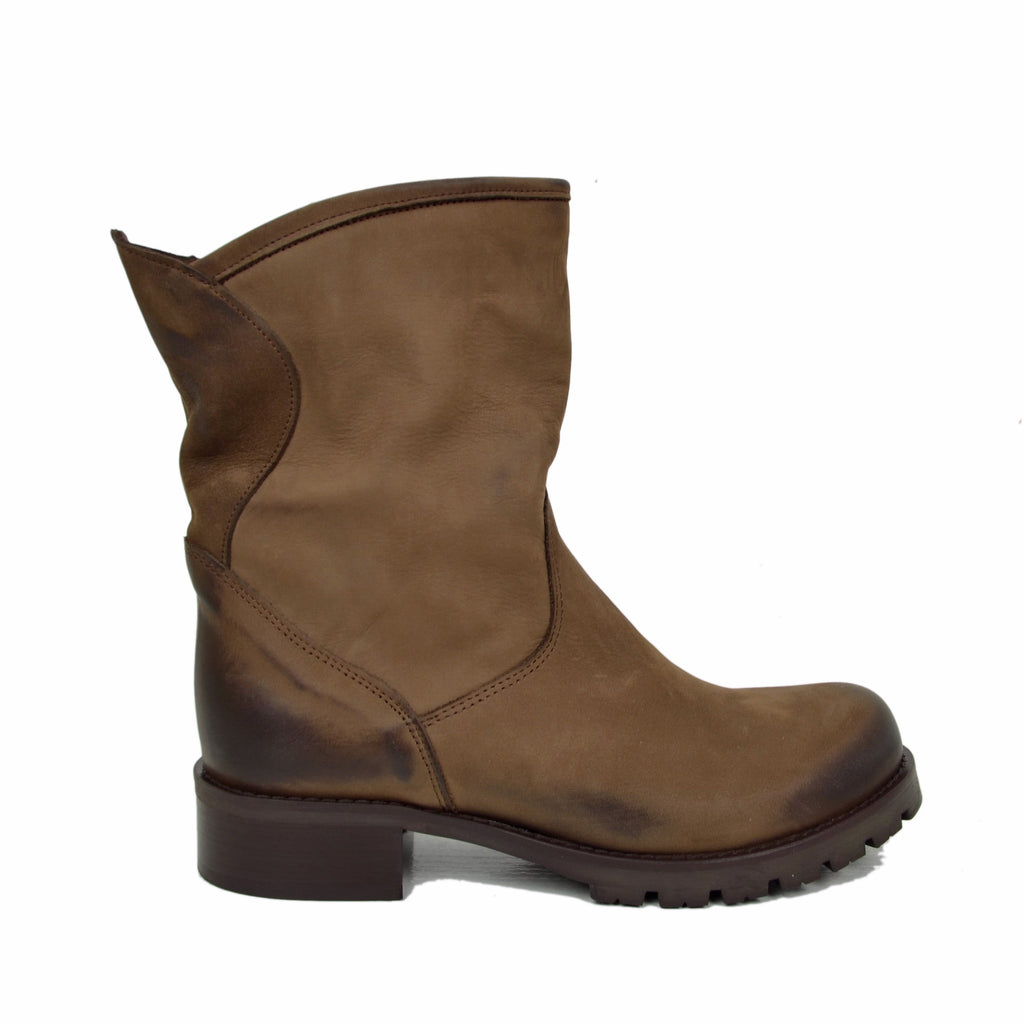 Stivali Donna Biker Testa di Moro in Pelle Nabuk Made in Italy - 2
