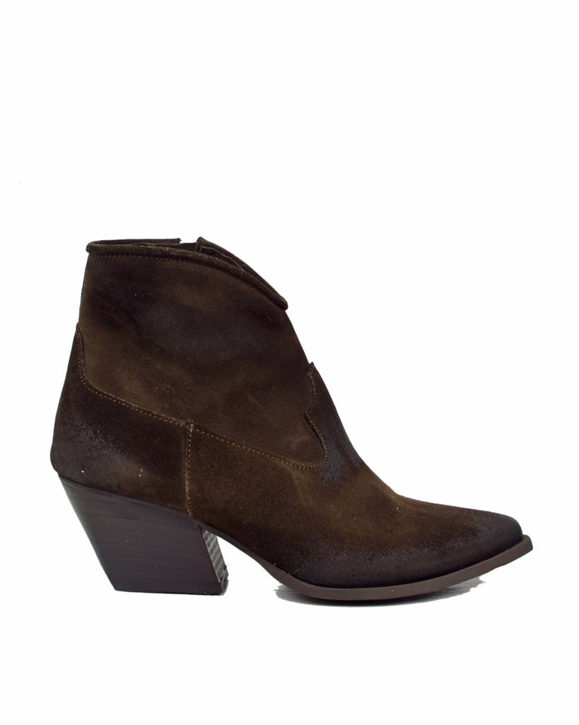 Bottines Western à la cheville pour femme en cuir suédé marron foncé - 2