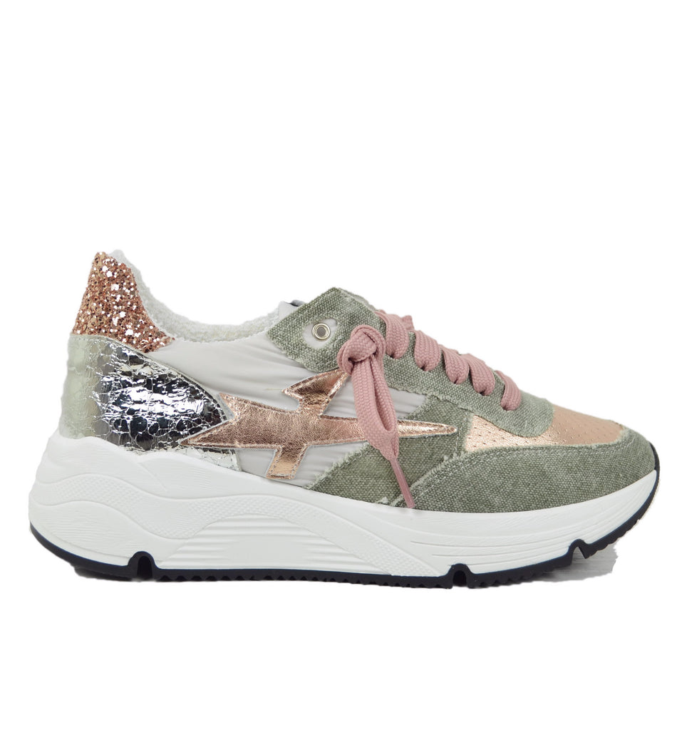 Sneakers DIVINE FOLLIE in Denim Primavera Estate Verde Rosa Glitterate - 3