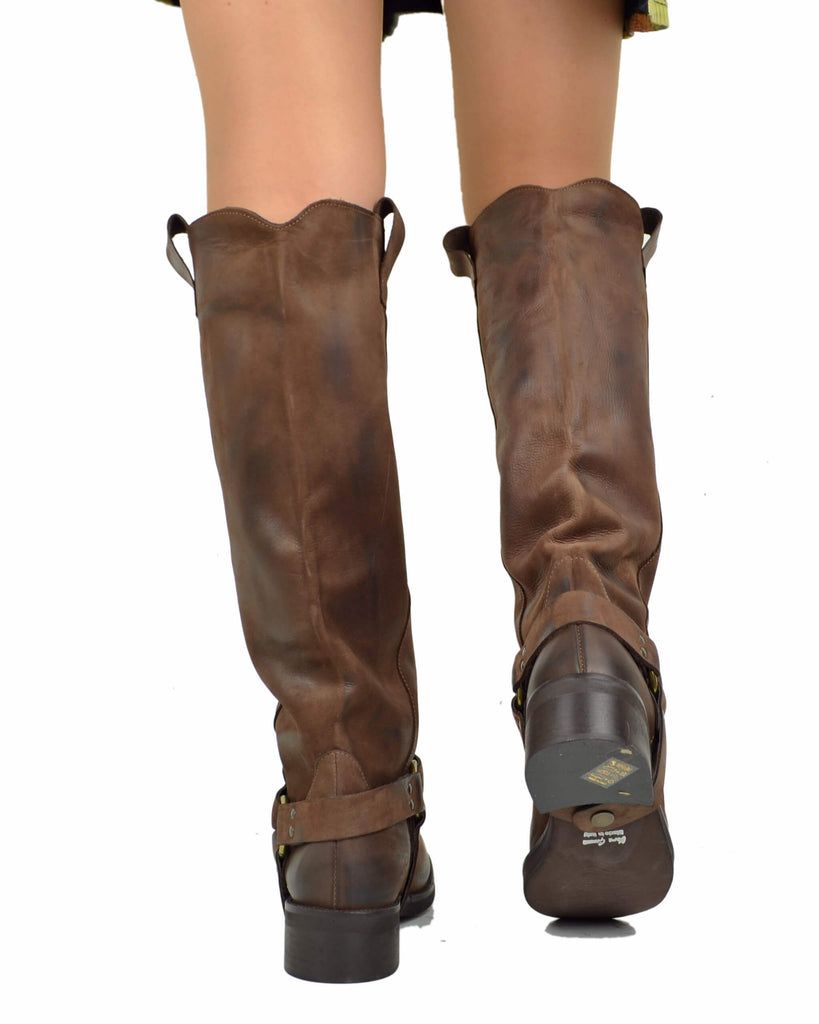 Biker Pelle Nabuk Marroni DIVINE FOLLIE Alti Fondo Quadrato - 3