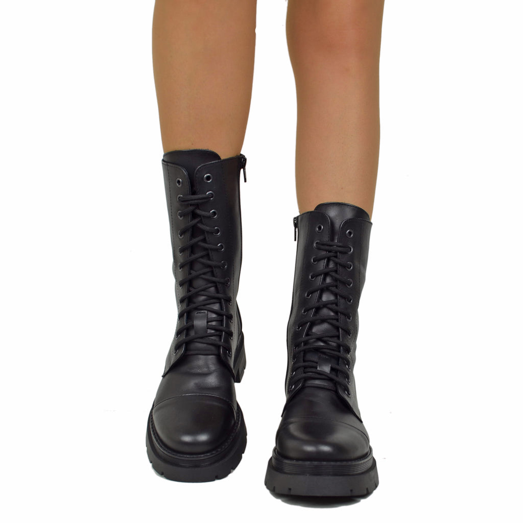 Schwarze Amphibian-Damenstiefel mit Reißverschluss und Plateausohle, hergestellt in Italien - 3