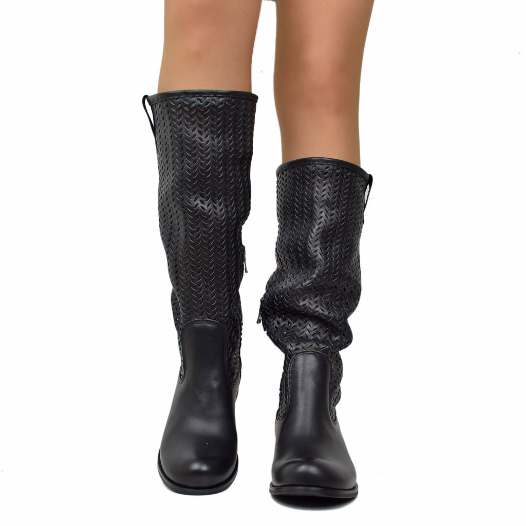 Damen-Sommerstiefel aus perforiertem Wildleder in Taupe - 4