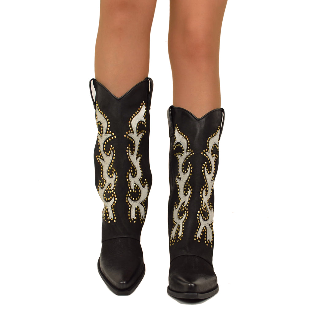 Stivali Cowboy Texani Ricamati e Borchiati Bicolore Pelle Nabuk LIMITED EDITION - 6