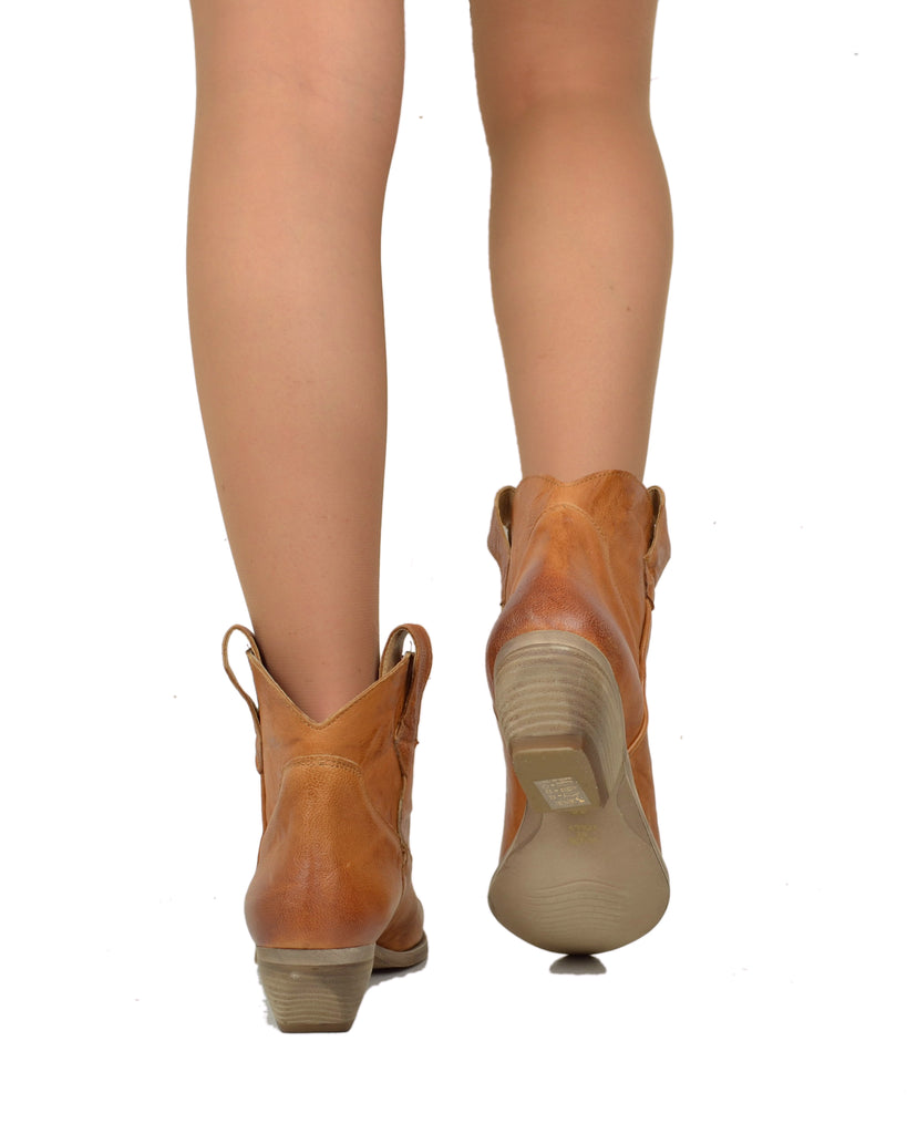 Stivaletti Texanini in Vera Pelle Cuoio Effetto Stropicciato Tacco 5 cm Made in Italy - 3