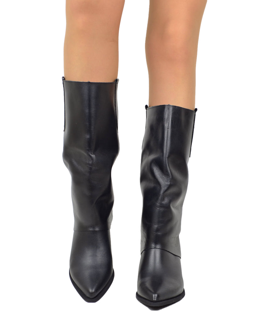 Italienische Cowboystiefel mit Gamasche, echtes Leder, Schwarz - 7