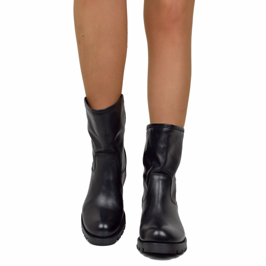 Stivali Donna Biker Neri Classici in Pelle Made in Italy - 4