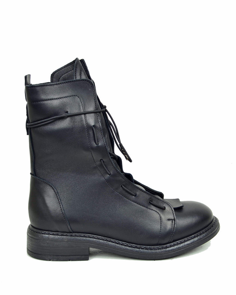 Anfibi Stringati con Laccio Elasticizzato Fondo Gomma Vera Pelle - 6