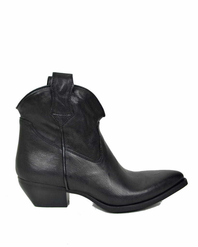 Stivaletti Texanini in Vera Pelle Nero Effetto Stropicciato Tacco 5 cm Made in Italy - 5
