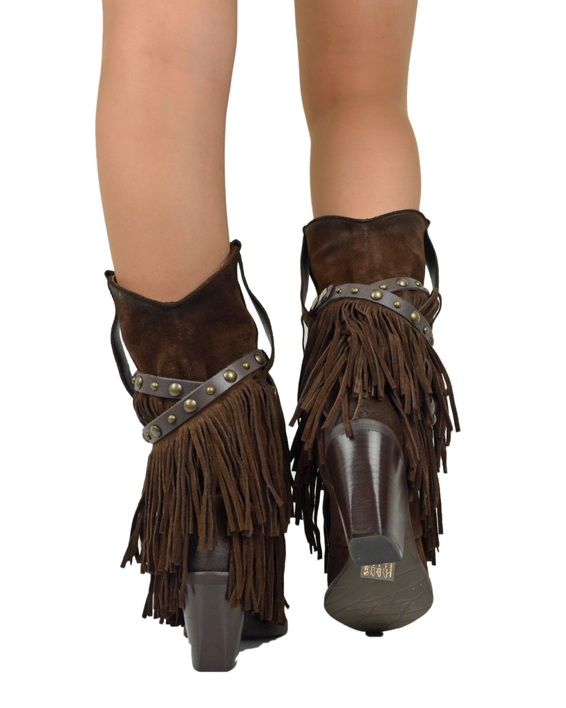 Texanische Fransenstiefel aus echtem Wildleder – Cowboy-Stil, Dunkelbraun - 6