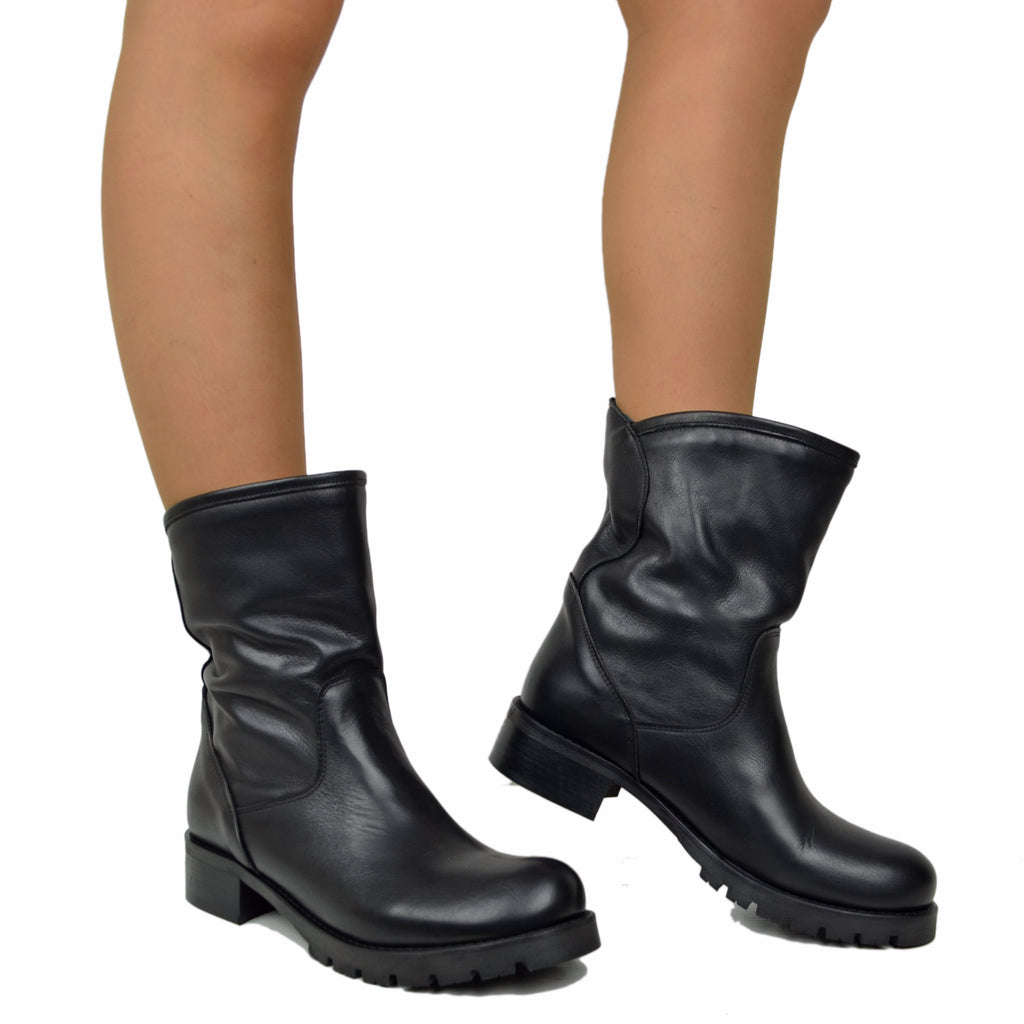 Stivali Donna Biker Neri Classici in Pelle Made in Italy - 5