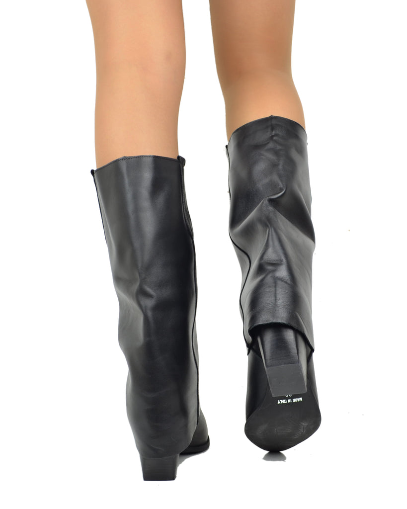 Italienische Cowboystiefel mit Gamasche, echtes Leder, Schwarz - 5