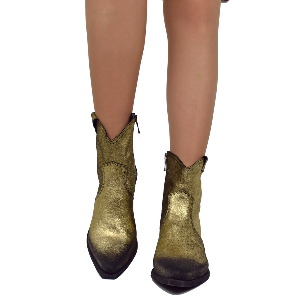 Damen Texanische Stiefeletten aus laminiertem Vintage Platin Leder - 3