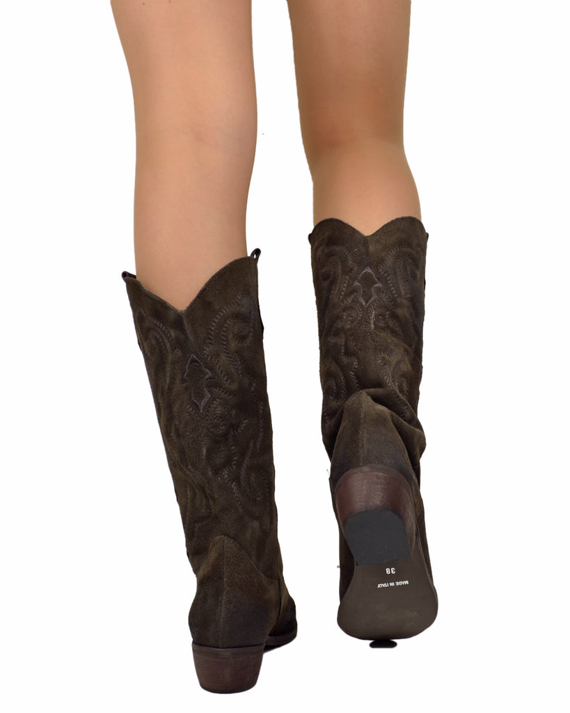Bottes Western en Daim Matelassé Talon 4 cm Marron - 4