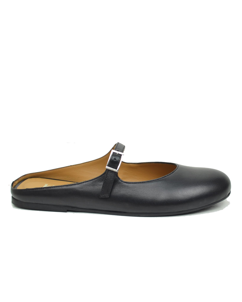 Ballerine a Sabot Piatte con Pianta Comoda Vera Pelle Nere Dorate Mary Jane - 2
