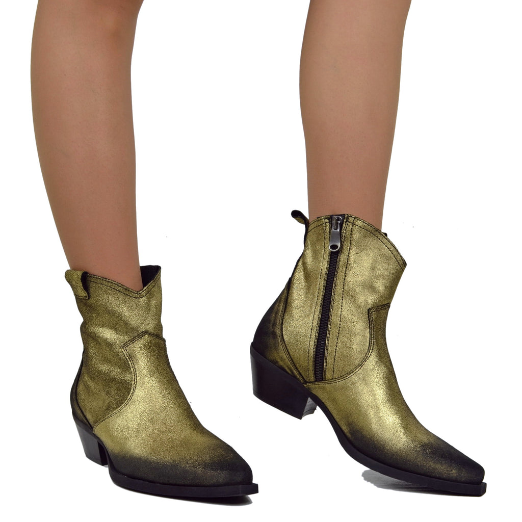 Texan Ankle Boots in Vintage Platinum Laminated Leather with Zip - 4