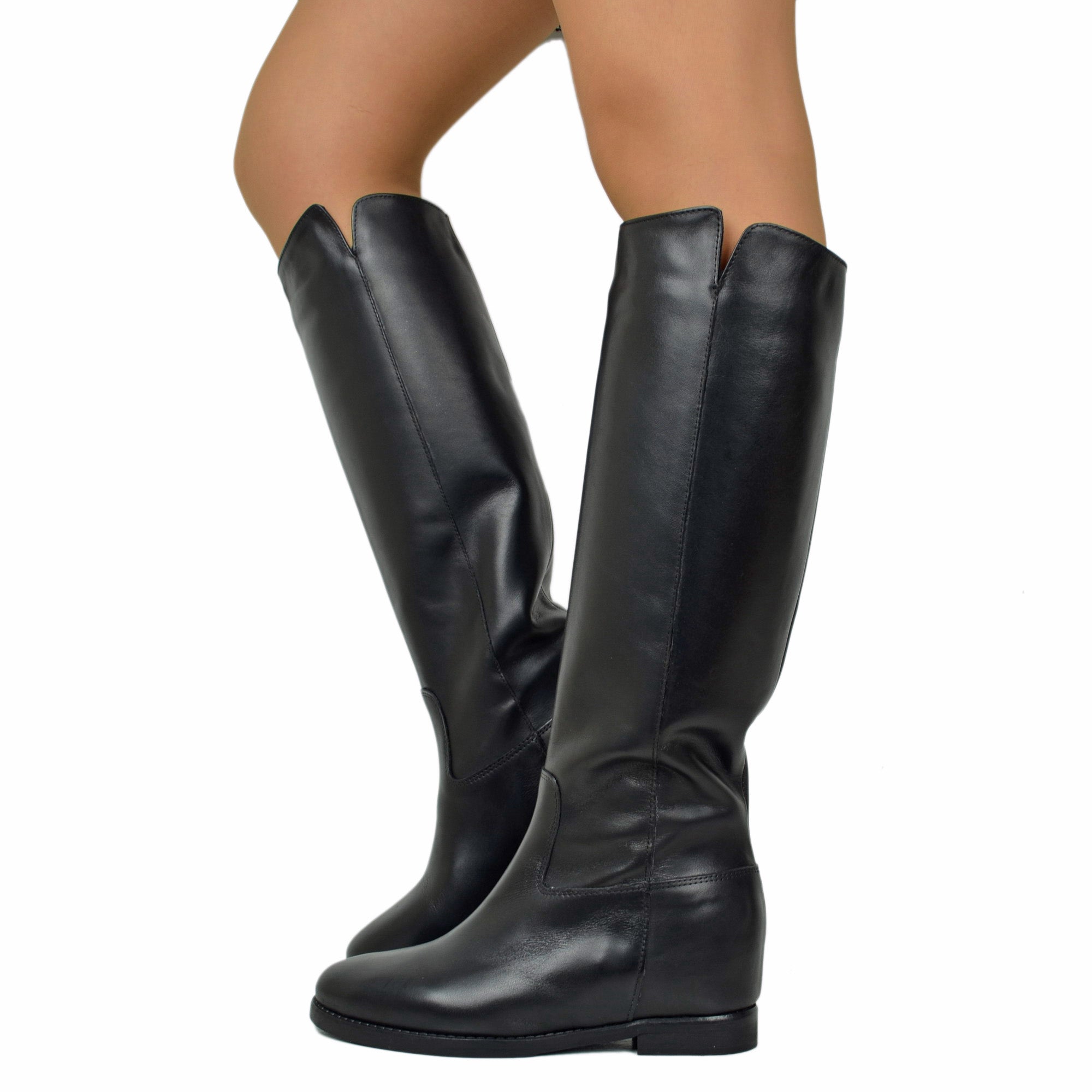 Pelle Stivali Con Zeppa Alta Cafènoir Stivali Donna Con Zeppa Alta