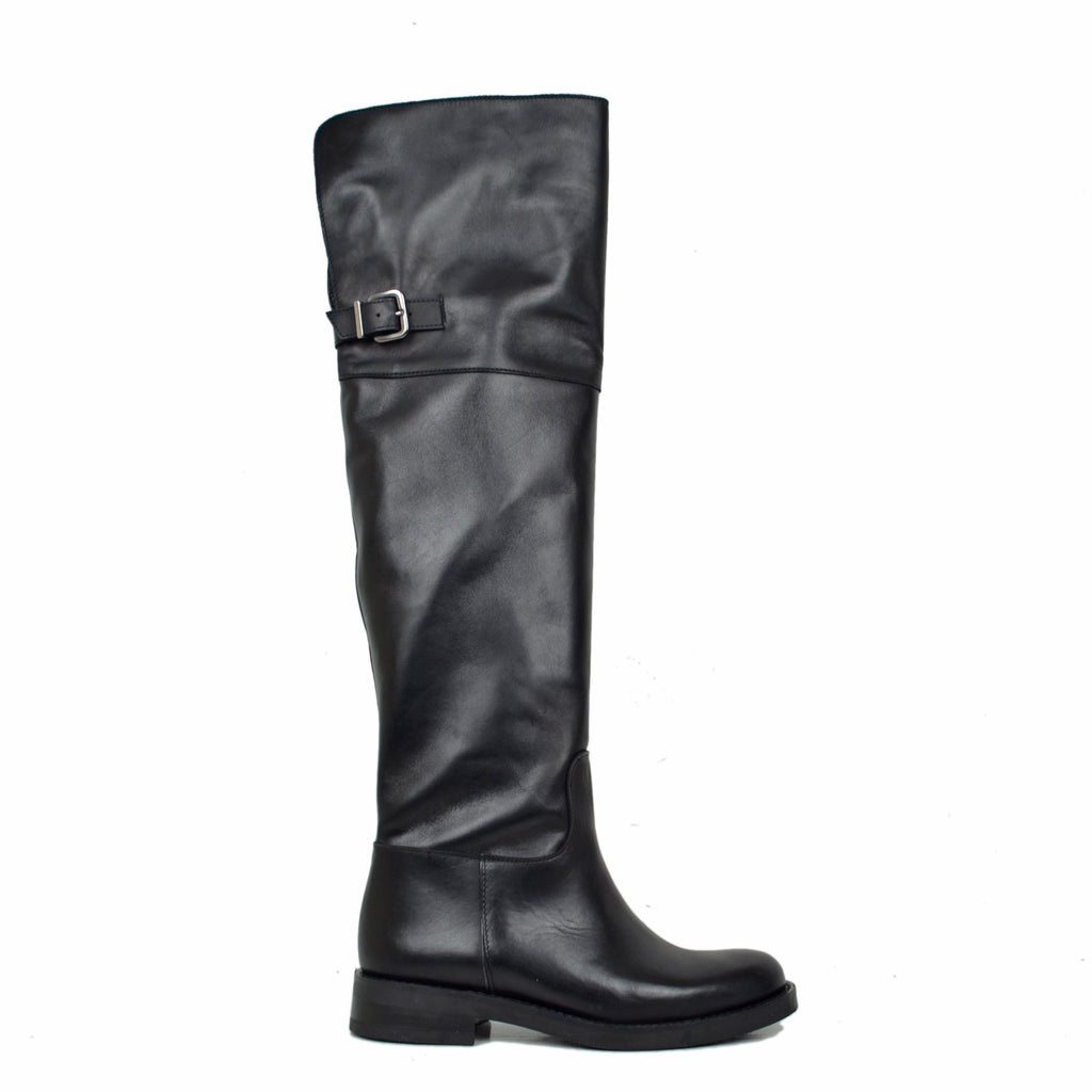 Stivali Alti Al Ginocchio Cavallerizza Eleganti Overknee Boots Pelle Nera - 5