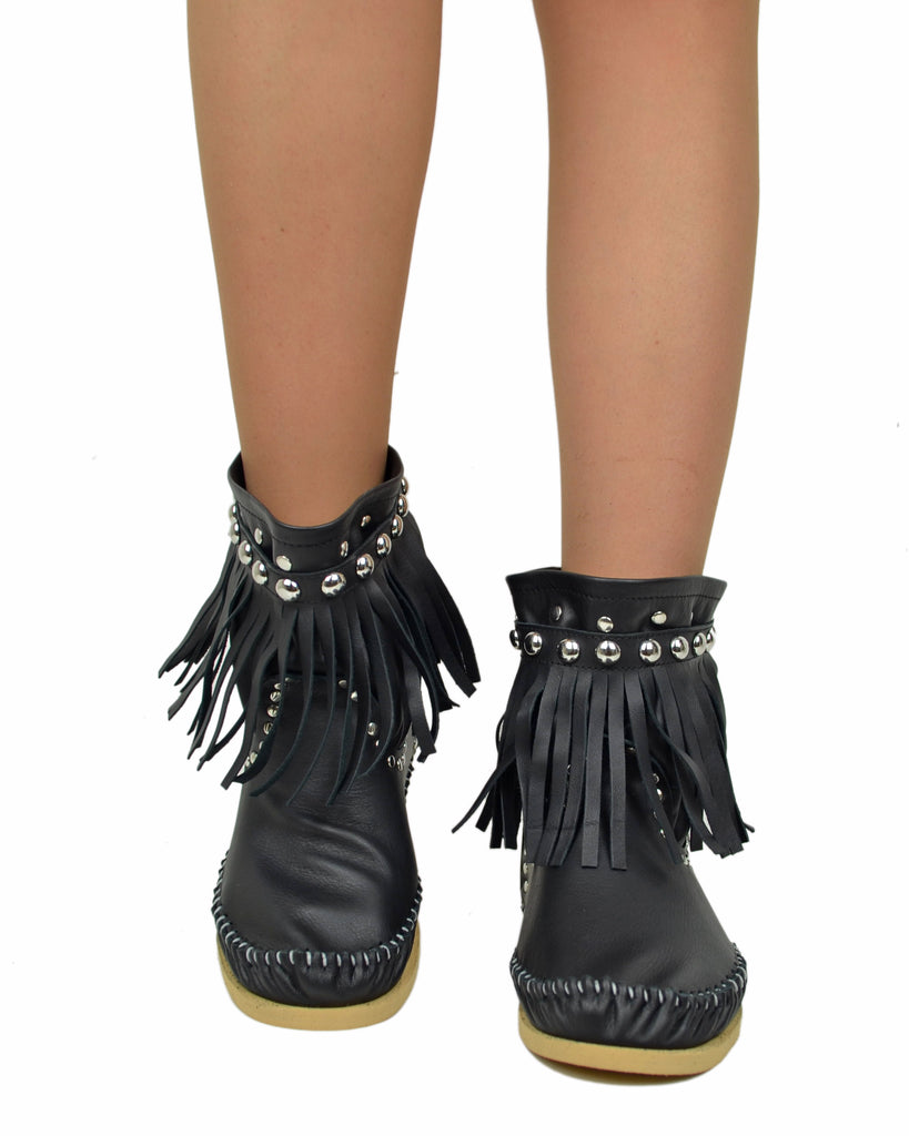 Bottines Femme Bottes bohèmes Noires avec Franges Made in Italy - 3