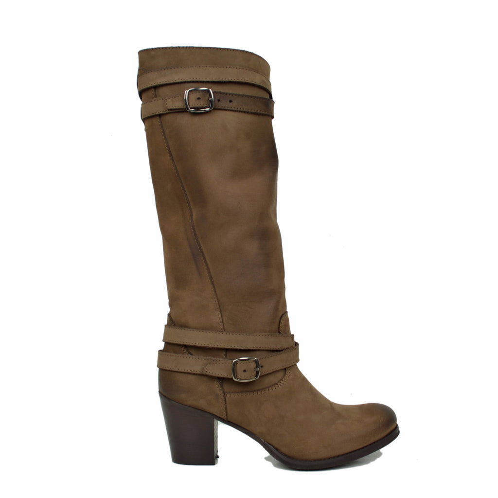 Women's Boots in Genuine Dark Brown Nubuck Leather - 2