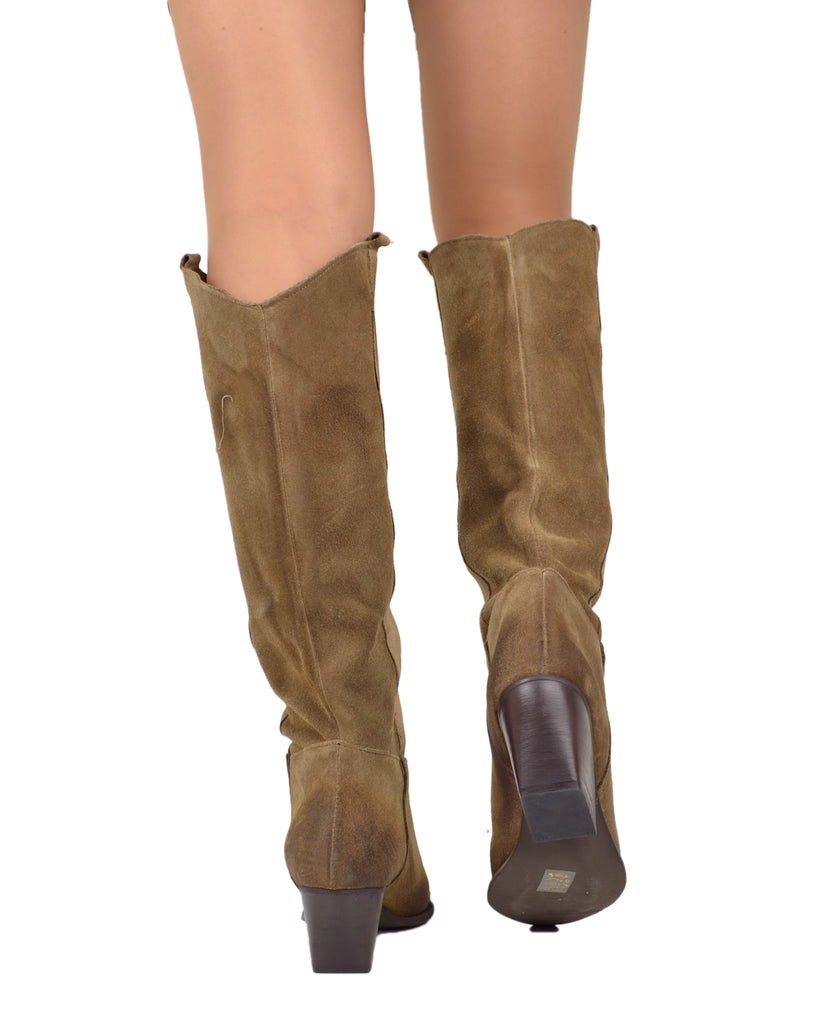 Damen Western Stiefel aus Wildleder Taupe – Made in Italy - 3