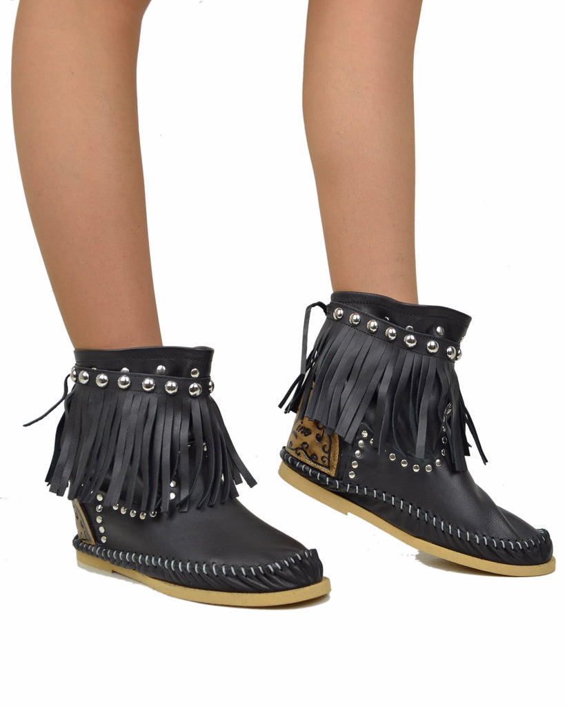 Bottines Femme Bottes bohèmes Noires avec Franges Made in Italy - 4