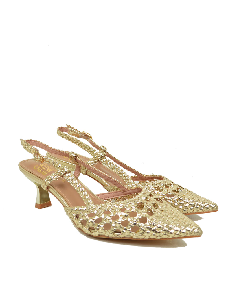 Slingback Caffènero Intrecciate Tacco 6 cm Scarpe da Cerimonia Platino - 2