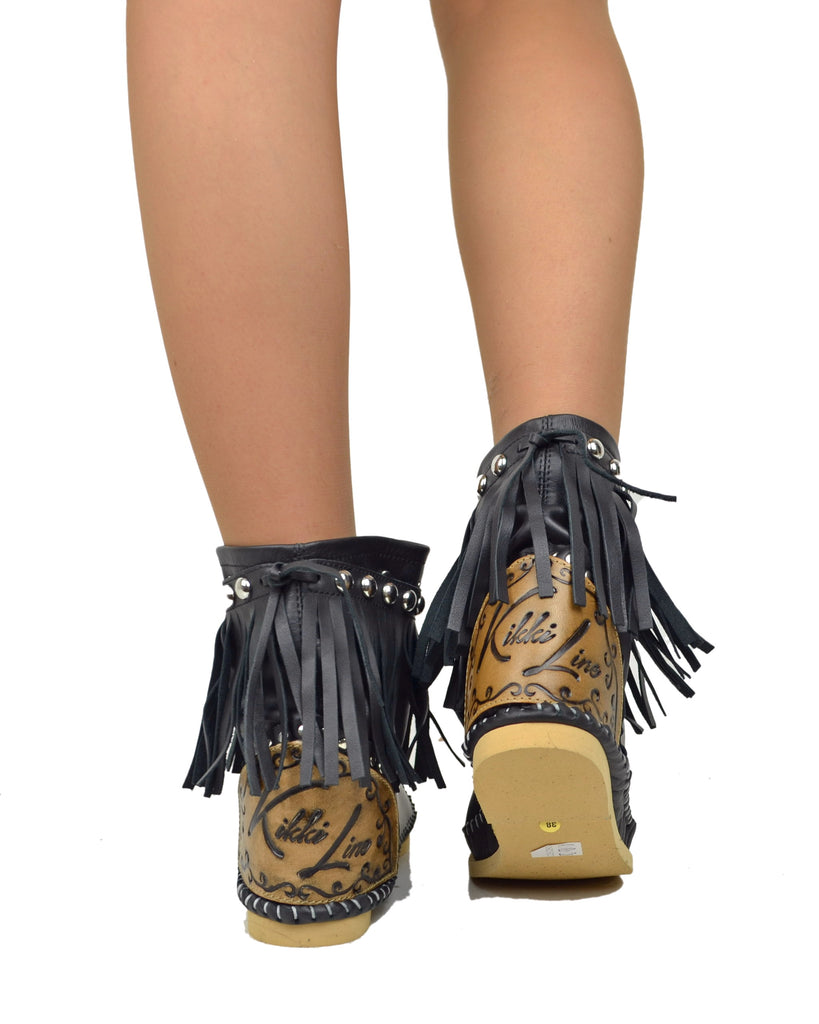 Bottines Femme Bottes bohèmes Noires avec Franges Made in Italy - 5