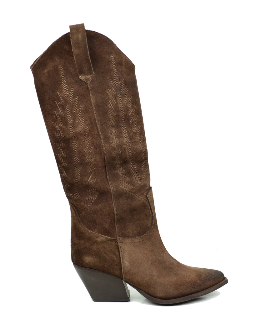 Stivali Texani Scamosciati Trapuntati Alti Cioccolato Nuovi Arrivi - 2