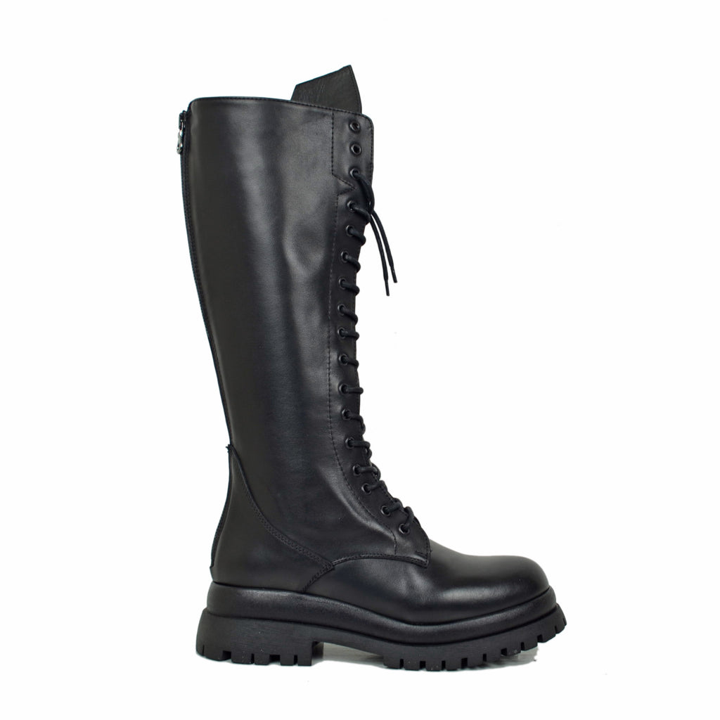 Super High Lace-Up Amphibians with Back Zip GENUINE LEATHER 17 Eyelets Double Bottom Platform - 2