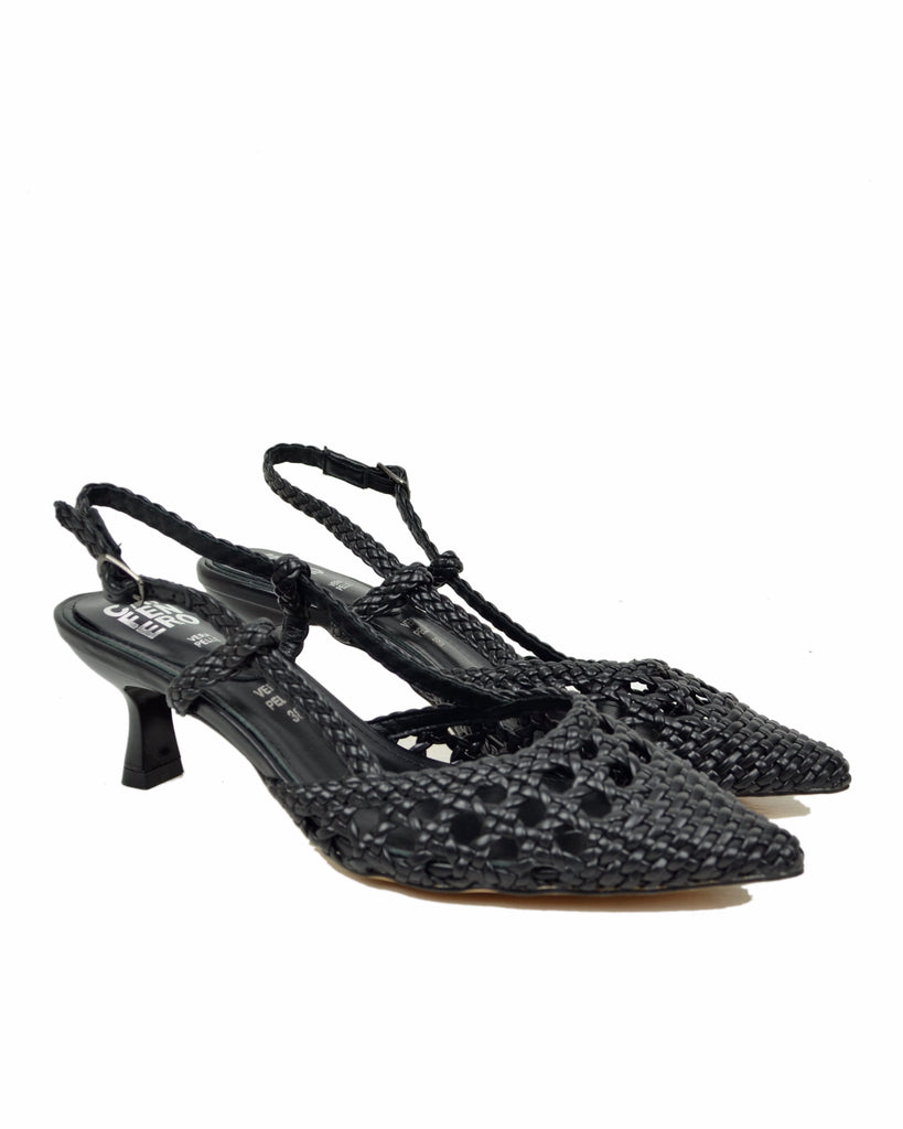 Slingback Caffènero Intrecciate Tacco 6 cm Scarpe da Cerimonia Nere - 2