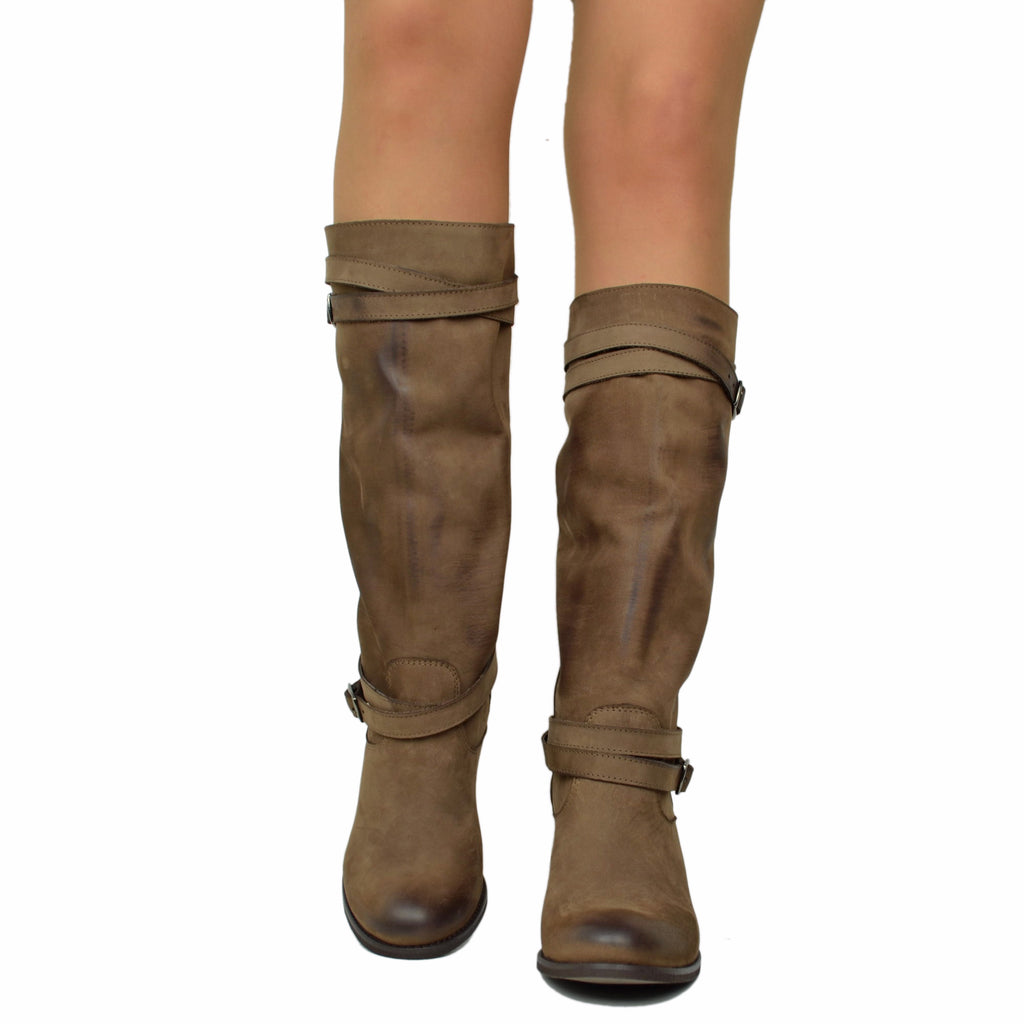 Women's Boots in Genuine Dark Brown Nubuck Leather - 4