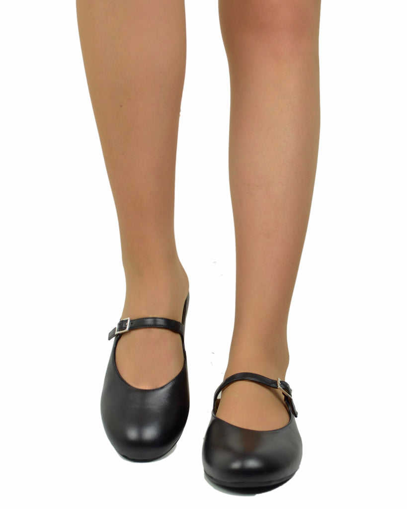 Ballerine a Sabot Piatte con Pianta Comoda Vera Pelle Nere Dorate Mary Jane - 3