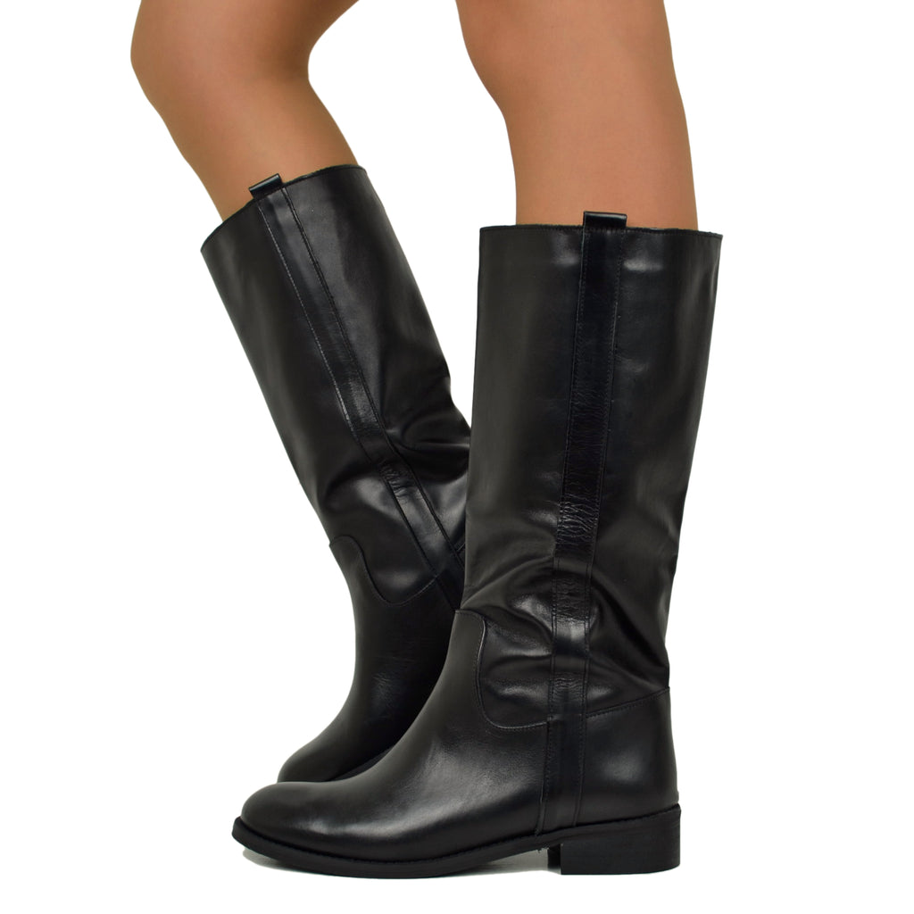 Camperos Women's Black Genuine Leather Classic Riding Boots