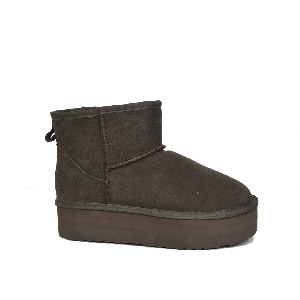Plateau-Stiefeletten aus schokoladenbraunem Wildleder, gepolstert mit echter Wolle - 2