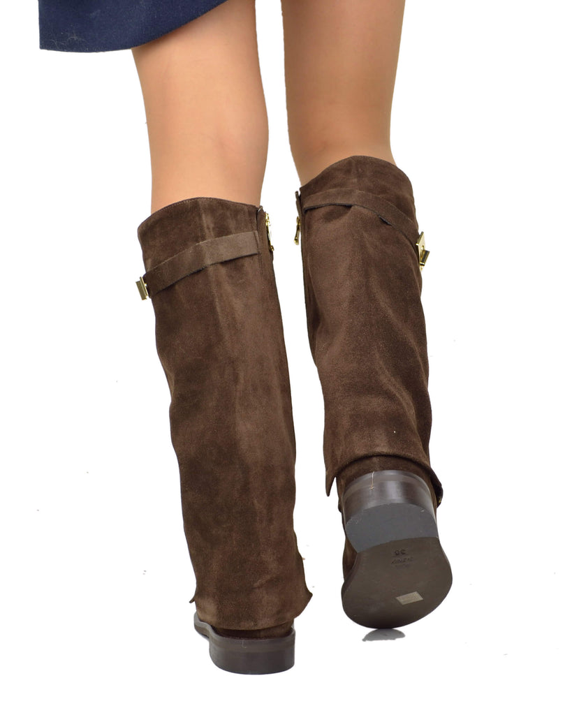 Stivali Zeppa Interna Gambale Largo Pelle Scamosciata Testa di Moro - 6