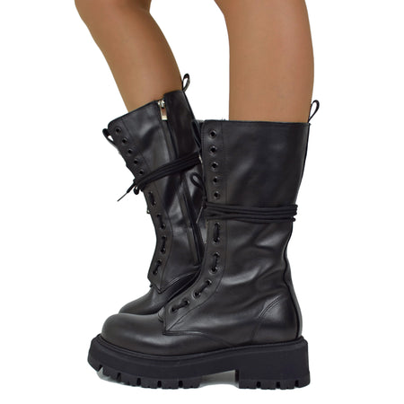 RPK Hohe Schnürstiefel aus echtem Leder Made in Italy