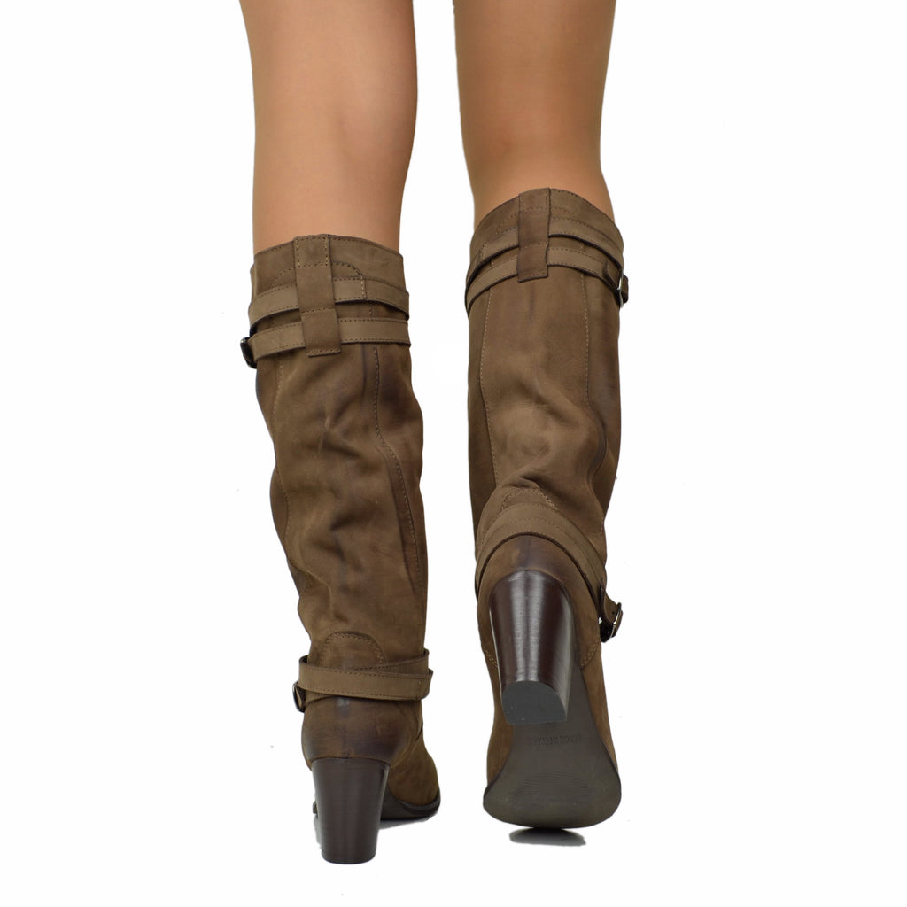 Women's Boots in Genuine Dark Brown Nubuck Leather - 3