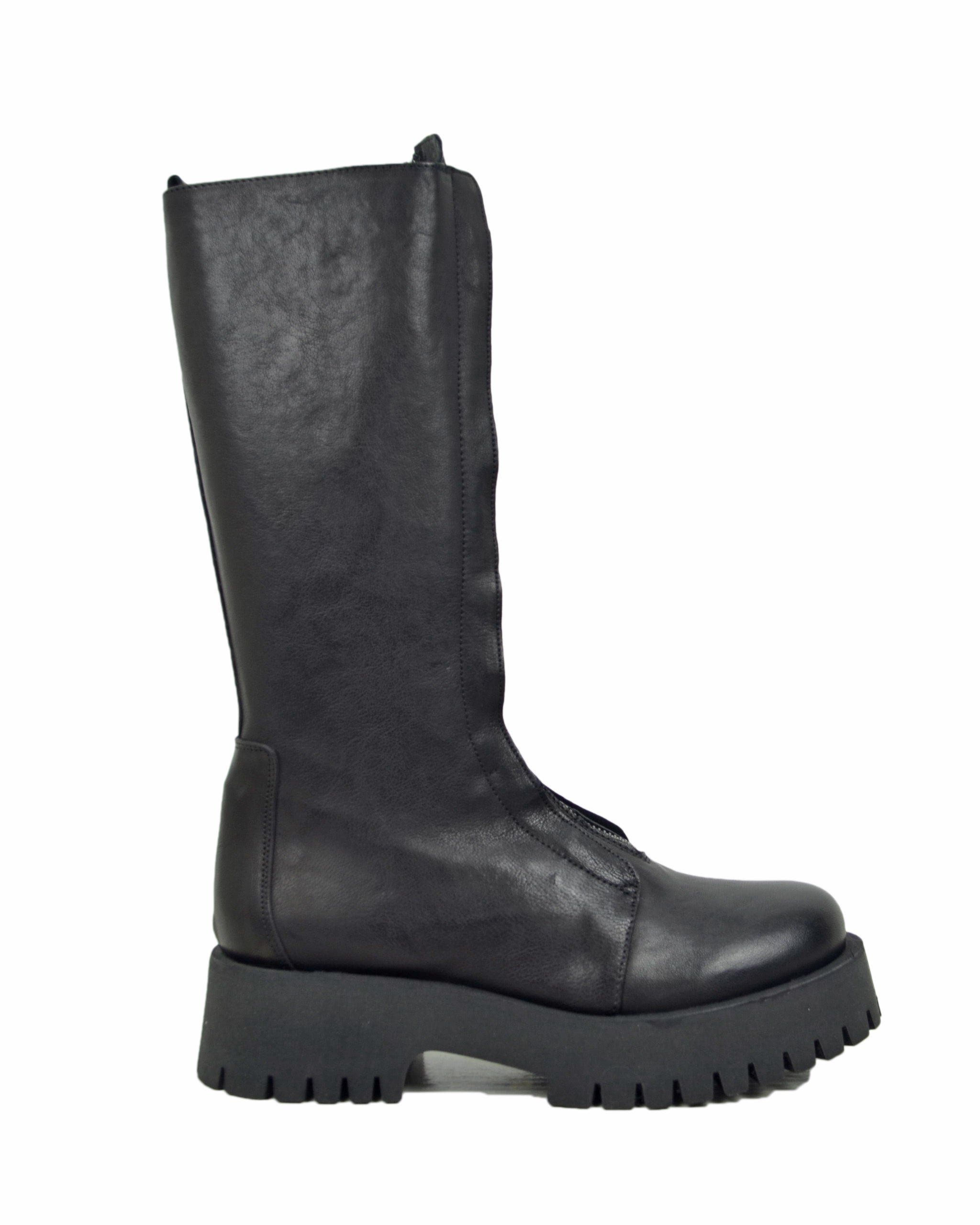 Platform Boot Bottom View Leather Biker Boots Rubber Bottom Platform Bottom with Front Zip Black ...